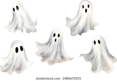 Set of watercolor Halloween Ghost set	
