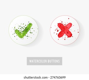 Set of watercolor hand drawn check mark buttons