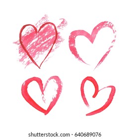 Set of watercolor hand drawn hearts on white background . Sketch style icons collection. Watercolor illustration