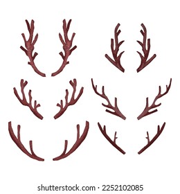 Set of watercolor  head deer antlers element design