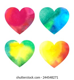 set of watercolor hearts