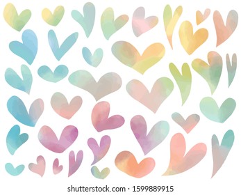 Set of watercolor hearts. Hand-drawn various hearts isolated on white background. 