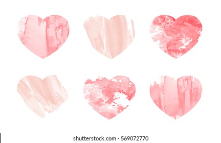 Set of watercolor hearts for romantic post card.