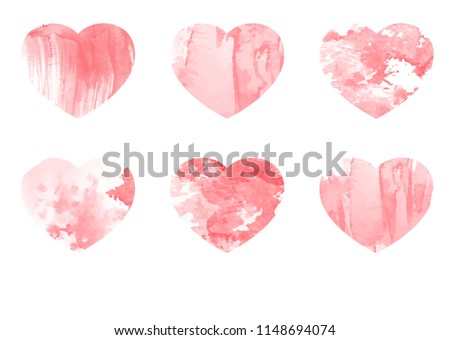 Set of watercolor hearts for romantic post card.