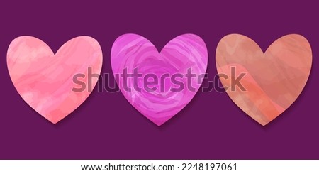 Set of watercolor hearts for romantic post card.