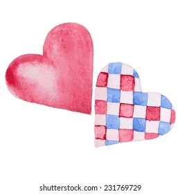 Set of watercolor hearts. two hearts watercolor