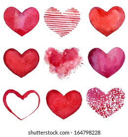 Set of watercolor hearts. Vector illustration