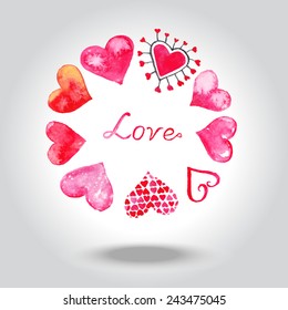 Set of watercolor hearts. Vector illustration for Valentine's Day.