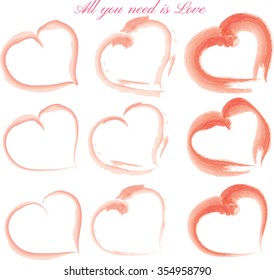 Set of watercolor hearts. Vector illustration