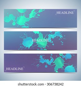 Set of watercolor horizontal backgrounds.  Modern business presentation design with place for your text.  Vector Illustration