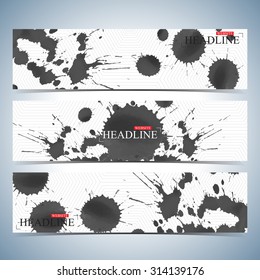 Set of watercolor horizontal backgrounds. Modern page website design template . Vector Illustration