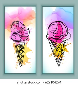 Set of watercolor ice cream. vector, 