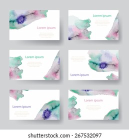 Set of watercolor identify backgrounds card, tags, invitations. Vector illustrated