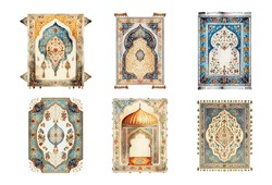 Set Watercolor Illustration Of Arabian Style Carpet