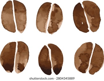 set of watercolor illustrations of coffee beans.