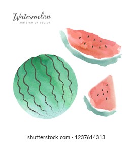 Set of watercolor illustrations watermelon, vector illustration, watercolor stains