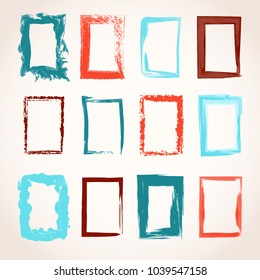 Set of watercolor and ink hand drawn grunge rectangle frames for background