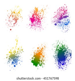 Set of watercolor ink splash on white background vector illustration. Grunge elements