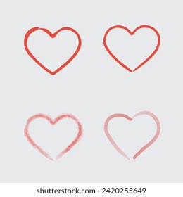 Set of watercolor and ink vector hearts isolated on white background. Hand drawn hearts painted with brush. Grunge rough ink stroke. Decorative design elements for Valentine's Day.