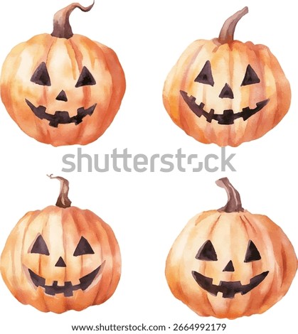 set of Watercolor Jack-o'-lantern Pumpkin vector illustration