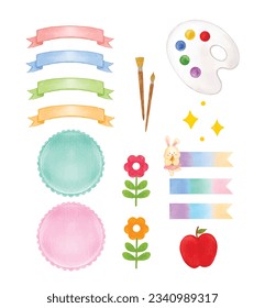 Set of watercolor label badge pastel element