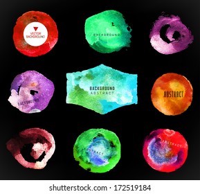 Set of watercolor label, bubble, background