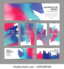 Set watercolor labels design elements, vintage frame handmade aquarelle. Banners and business card.