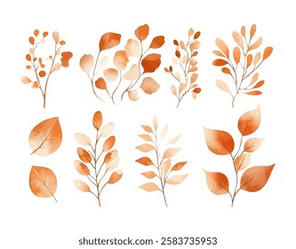 Set of watercolor leaf collection hand drawn design vector element. botanical set of foliage branch for wedding poster invitation design element