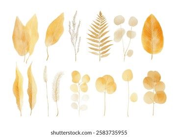 Set of watercolor leaf collection hand drawn design vector element. botanical set of foliage branch for wedding poster invitation design element