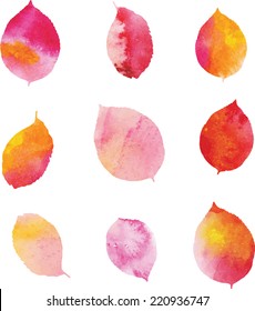 Set of watercolor leaves.