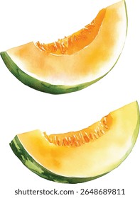 conjunto de Watercolor Melon Slice - Suculento Verão Fruit ilustração vetor