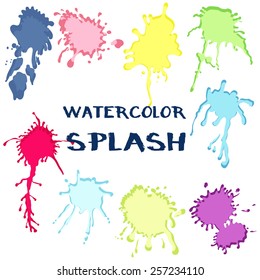 Set watercolor paint splash. Vector collection of color brush strokes. Isolated on white background.