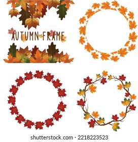 Set of watercolor painted Autumn Leaf Frame, Leaves clipart. Hand drawn isolated on white background