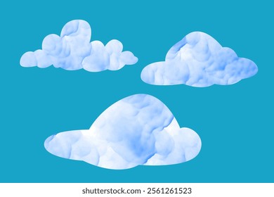 set of watercolor painted clouds on a white background isolated