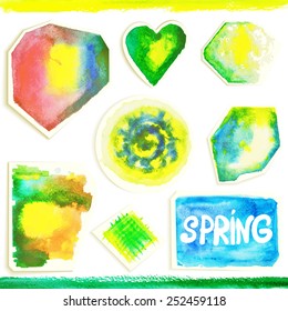 Set of watercolor painted elements.