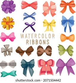 Set of watercolor painted Ribbon, Ribbon clipart. Hand drawn isolated on white background