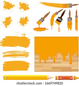 Set of watercolor painting in yellow with equipments  illustration