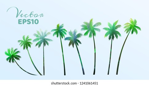 Set of watercolor palm trees . Coconut plant isolated. Vector illustration.