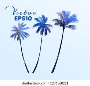 Set of watercolor palm trees . Coconut plant isolated. Vector illustration.