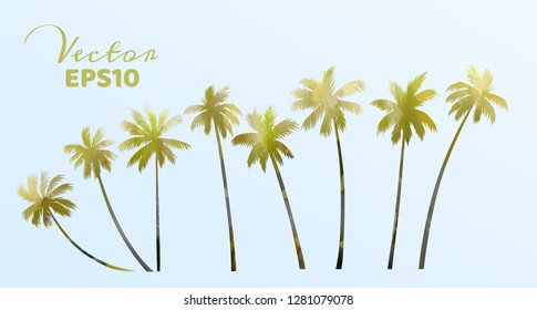 Set of watercolor palm trees . Coconut plant isolated. Vector illustration.