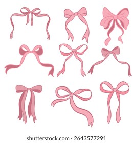 Set with watercolor pink drawn bows