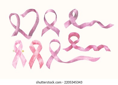 Set of Watercolor Pink Ribbon Illustration