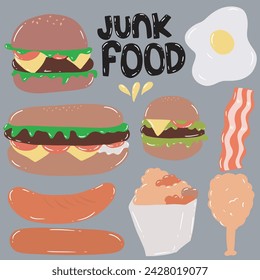 set of watercolor popular fast food isolated on white background
