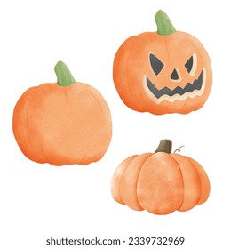 Set with watercolor pumpkins, Vector illustration for Holiday poster, greeting card, party invite