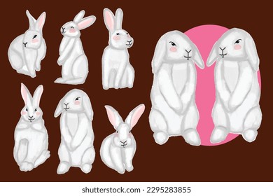 Set of watercolor rabbit cute isolated on white backhround. chinese new year, easter celebration, mid autumn element