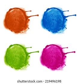 Set watercolor rainbow circle paint stains isolated on a white background. Art abstract. Frames