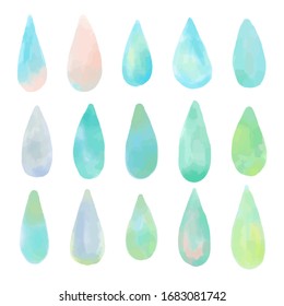 Set of watercolor raindrops, vector illustration