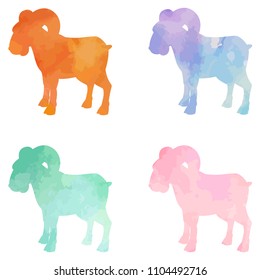 Set of watercolor ram on isolated background. Vector illustration
