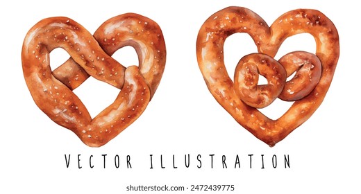 Set of watercolor realistic pretzel bakery vector illustration design isolated on white background. bakery product Watercolor Pretzel. German Oktoberfest. Vector Illustration	