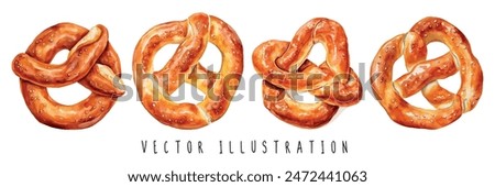 Set of watercolor realistic pretzel bakery vector illustration design isolated on white background. bakery product Watercolor Pretzel. German Oktoberfest. Vector Illustration	